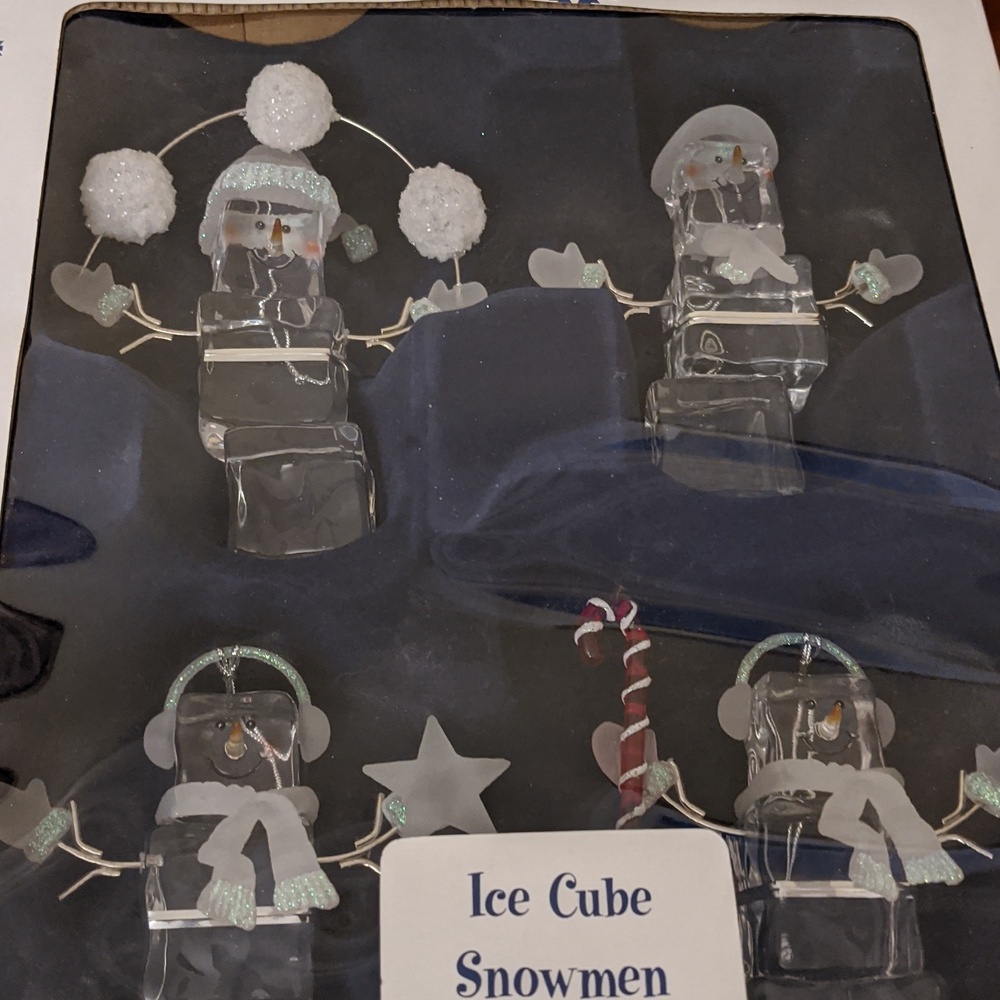 Vintage Christmas Acrylic Ice Cube Snowman Ornaments Brand New in Box - Picture 2 of 4